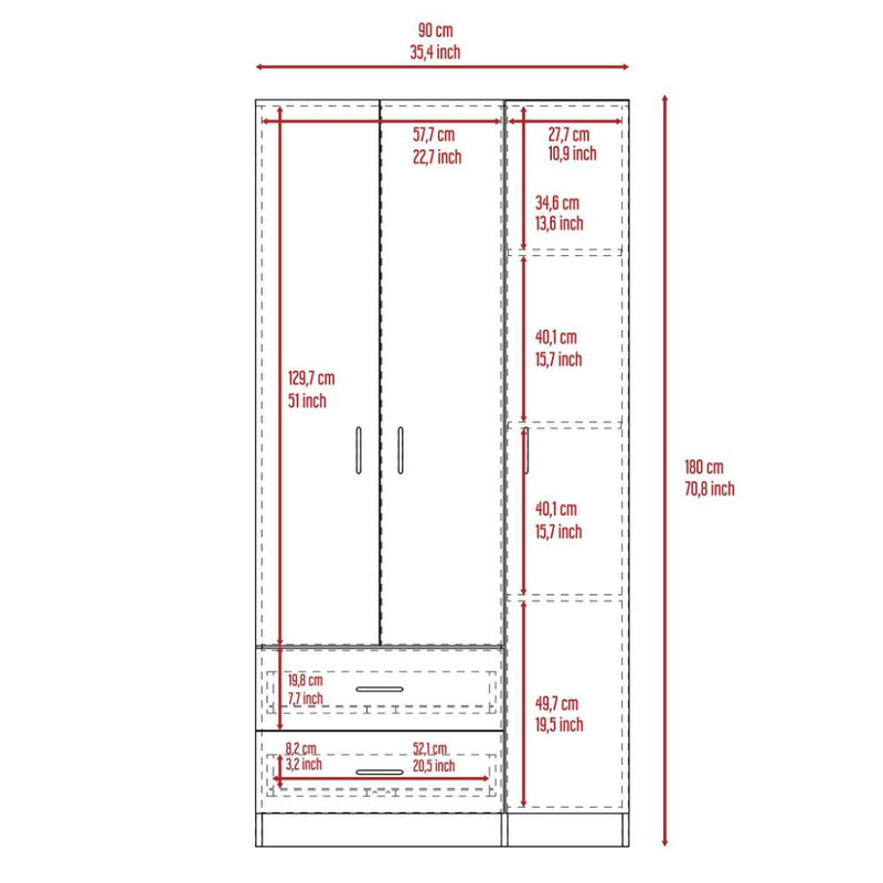 Three Door Armoire Clark, Metal Rod, Black Wengue Finish-8