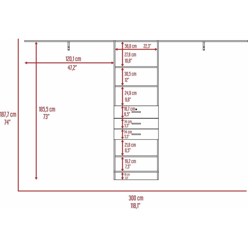 Closet System Pittsburg, Four Hanging Rods, Dark Walnut Finish-7