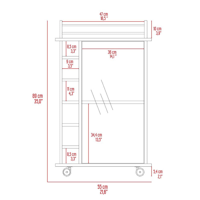 Bar Cart Baltimore, Six Wine Cubbies, Light Gray Finish-8