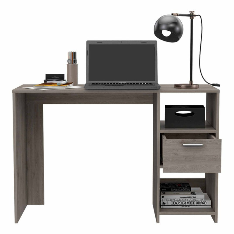 Computer Desk Odessa with Single Drawer and Open Storage Cabinets, Light Gray Finish-6