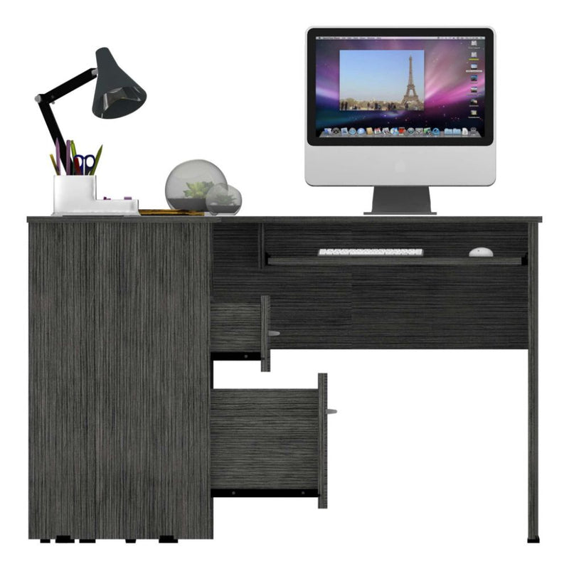 L-Shaped Desk Bradford, Keyboard Shelf, Smokey Oak Finish-6