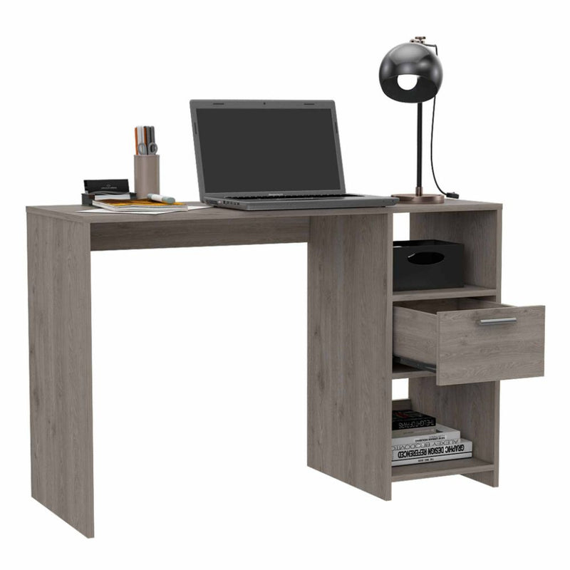 Computer Desk Odessa with Single Drawer and Open Storage Cabinets, Light Gray Finish-4