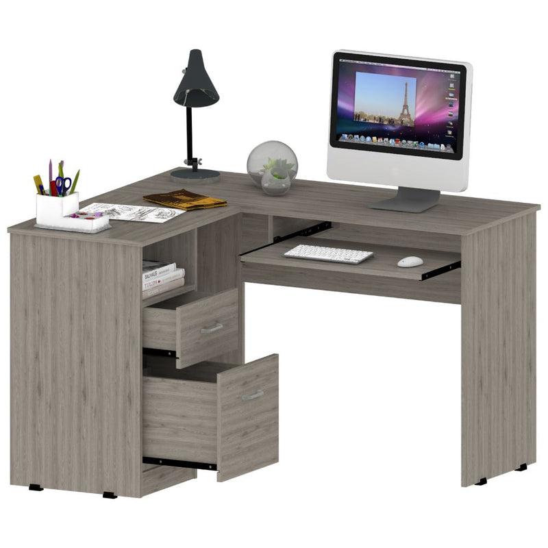 L-Shaped Desk Bradford, Keyboard Shelf, Light Gray Finish-4