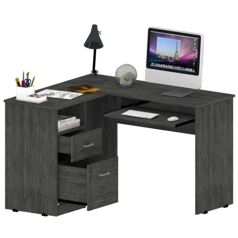 L-Shaped Desk Bradford, Keyboard Shelf, Smokey Oak Finish-4