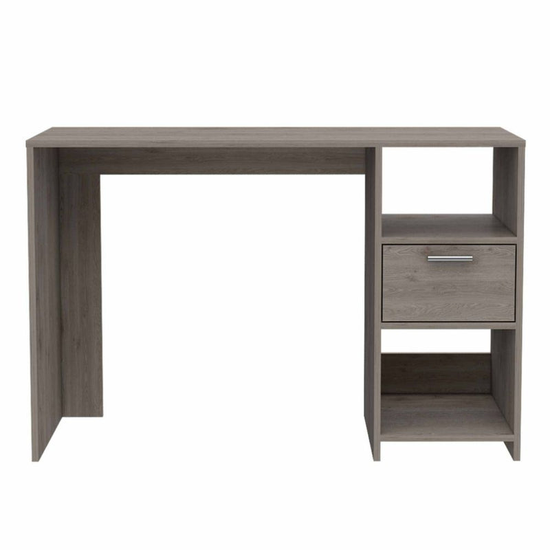 Computer Desk Odessa with Single Drawer and Open Storage Cabinets, Light Gray Finish-5