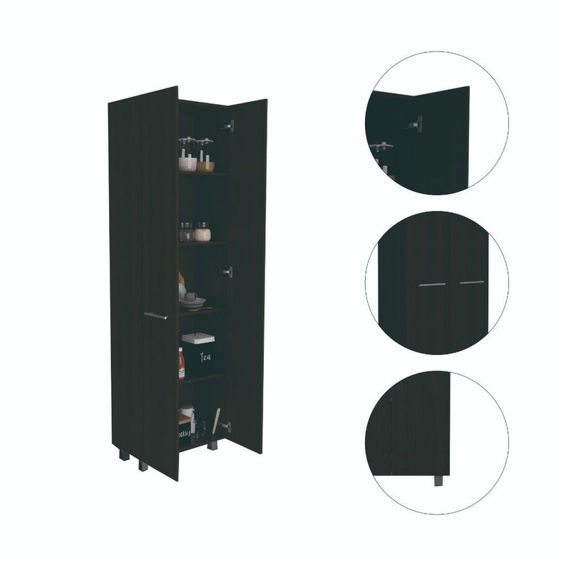 Pantry Cabinet Phoenix, Five Interior Shelves, Black Wengue Finish-2