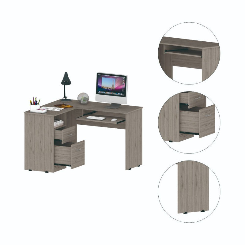 L-Shaped Desk Bradford, Keyboard Shelf, Light Gray Finish-2