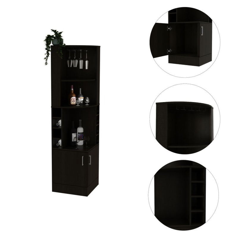 Bar Cabinet Papprika, 8 Wine Cubbies, Double Door, Black Wengue Finish-2